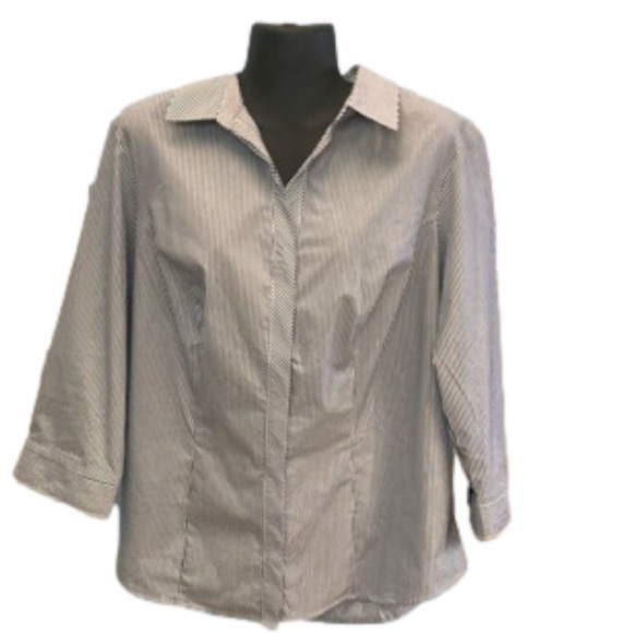 NWOT 1X Zac & Rachel white gray striped long sleeve button up shirt - Picture 1 of 15